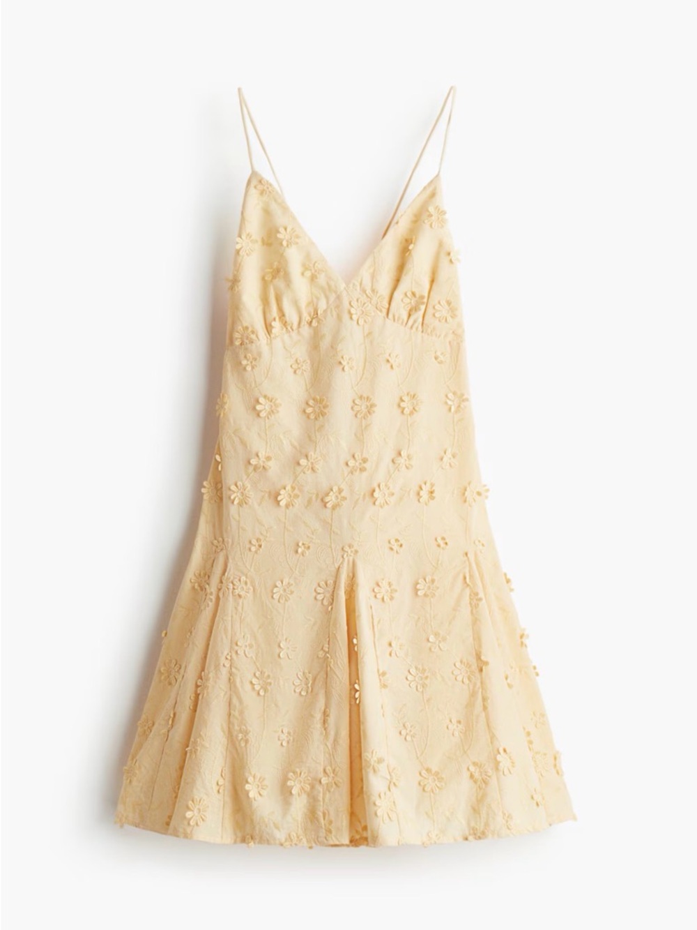H&M Pale Yellow Floral Embroidered Mini Slip Dress - Picture 3 of 4
